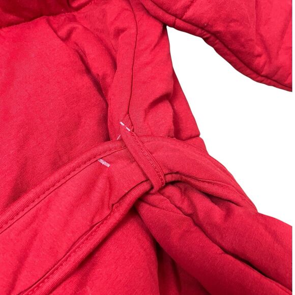 Skin X J Crew Robe Red Quilted Waist Tie Shawl Cotton W Eye Mask - Picture 9 of 13